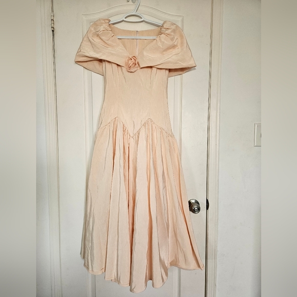 Vintage Dresses & Skirts - Vintage Handmade 80s Prom Peach Taffeta Party Dress